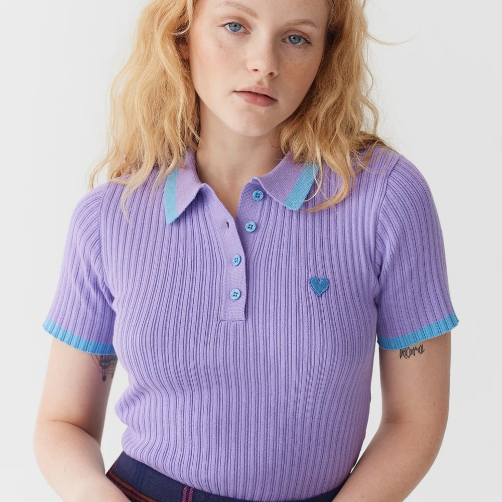 Lazy Oaf Ribbed Tiny Heart Collared Top